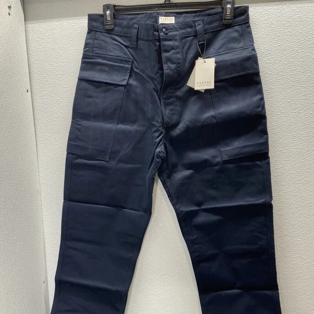 Fursac Men’s Tapered Crisp Cotton Trousers – Navy Blue – Size 33x30